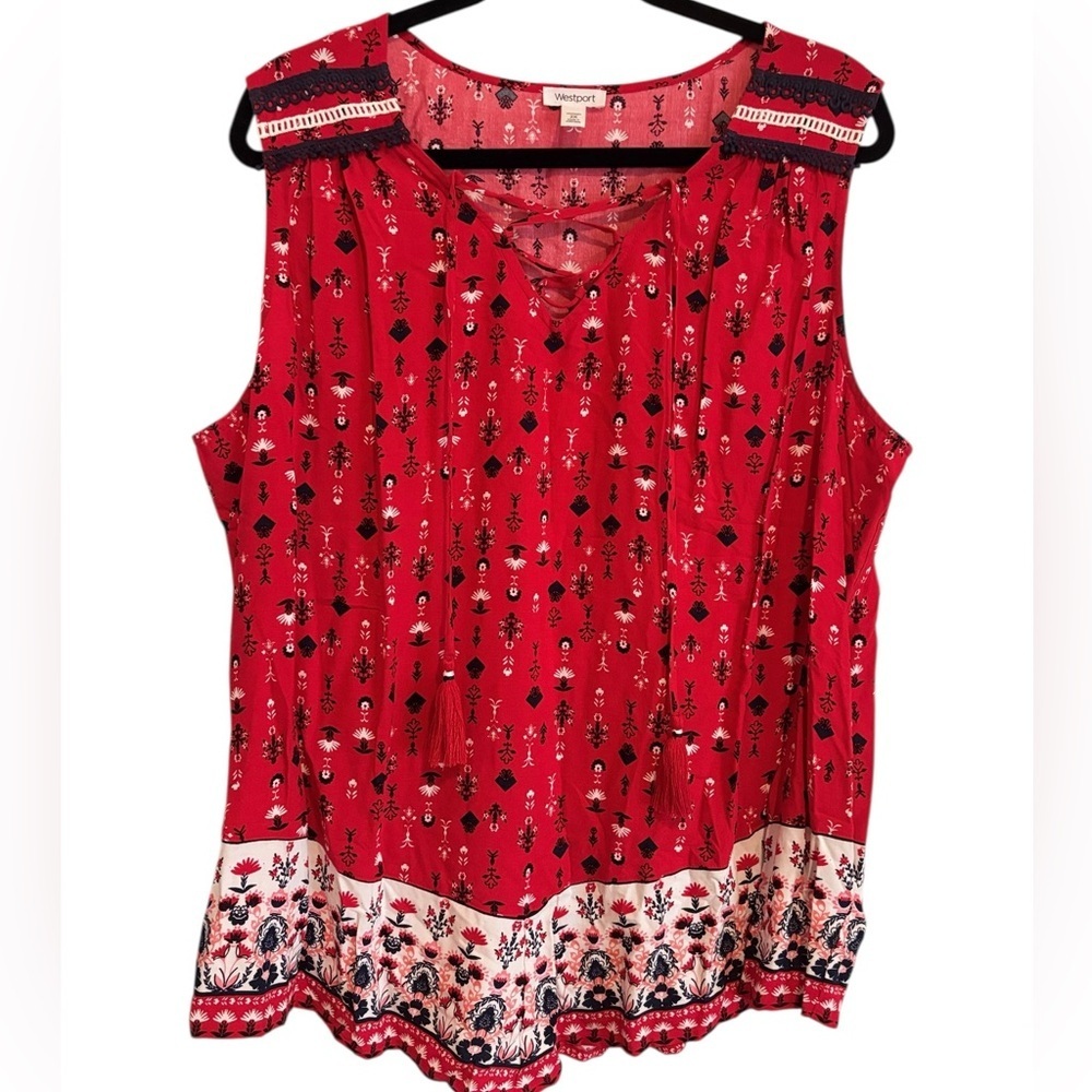 Westport Red, White, and Navy Sleeveless Blouse Size 2X